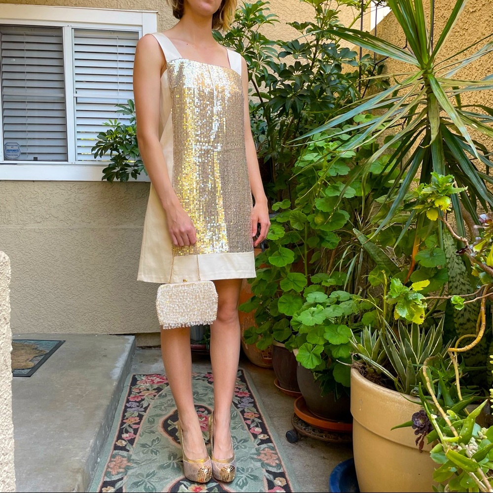 New gold satin/sequins Nanette Lepore dress